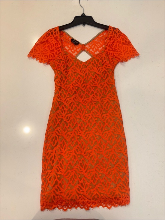 bebe Dresses & Skirts - bebe Orange Lace Cutout Short Sleeve Sheath Dress
